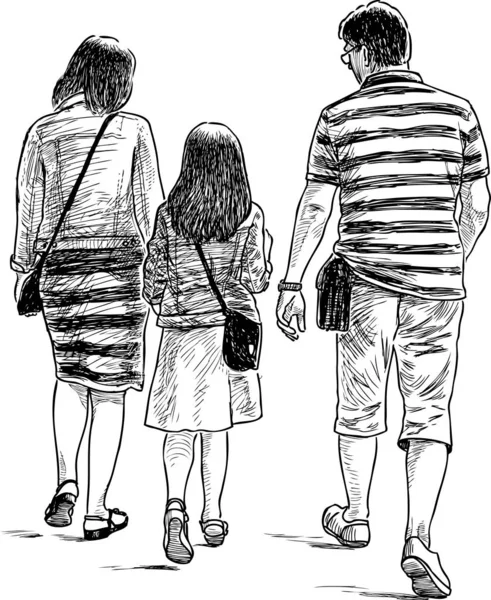 Eine Familie Von Bürgern Spazieren Geht — Stockvektor