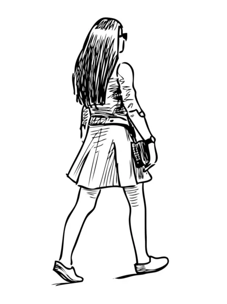 Sketch Young Girl Striding Street Royalty Free Stock Illustrations