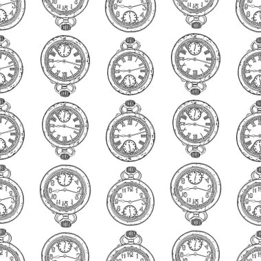 Çizilmiş vintage cep saatleri Dikişsiz arka plan