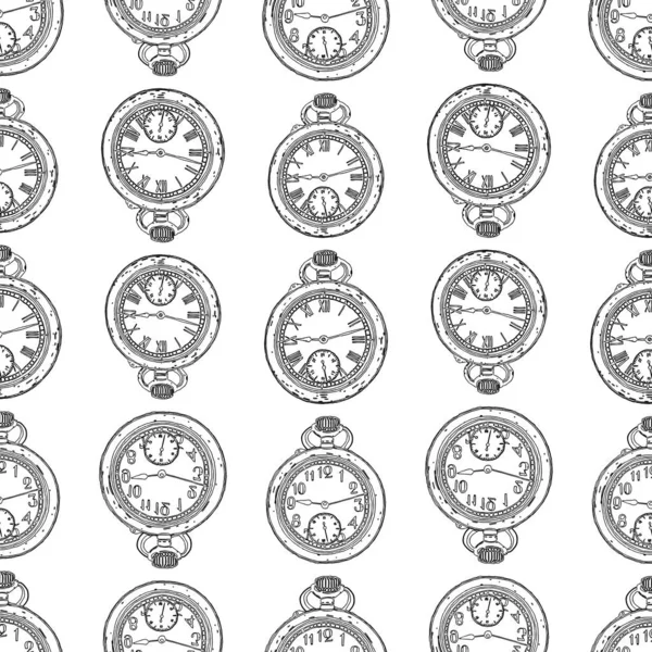 Безшовний Фон Мальованих Старовинних Кишенькових Годинників — стоковий вектор