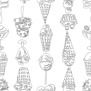 Bardak, koni ve buzlu şeker çeşitli dondurma anahatları Dikişsiz desen