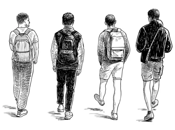 学校に行く十代の学生の手描き — ストックベクタ