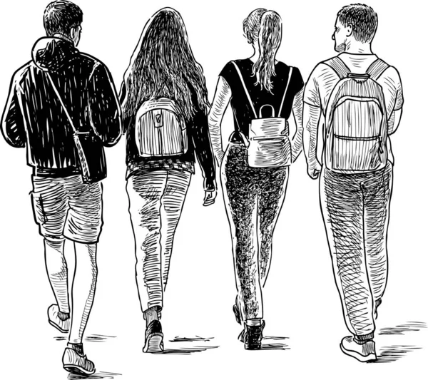 Sketch Students Friends Walking Stroll Royalty Free Stock Illustrations