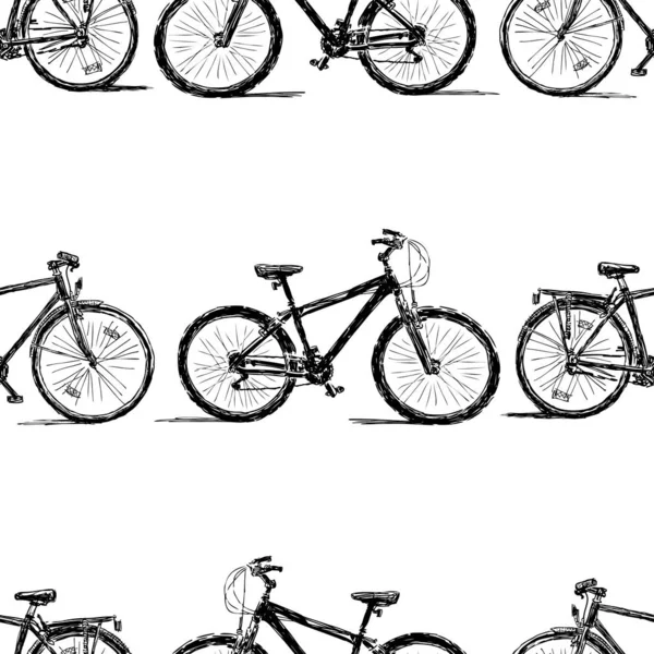 Seamless Background Sketches Bicycles — Stock Vector