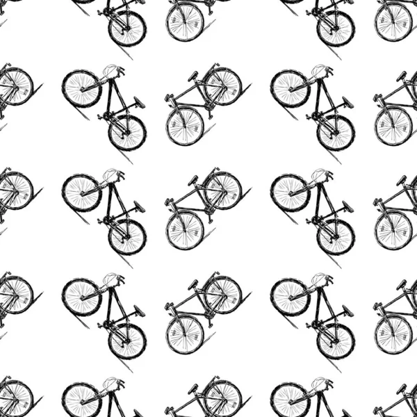 Seamless Pattern Sketches Bicycles — Stock Vector