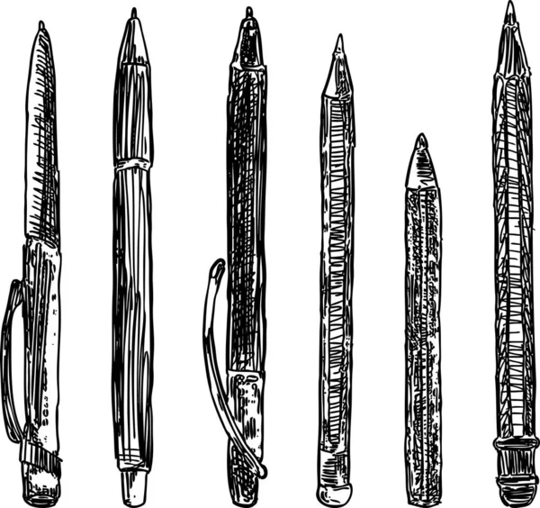 Vector Afbeelding Van Een Set Van Verschillende Pen Pensils — Stockvector