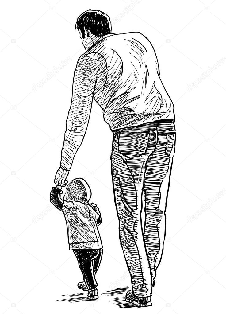 A young father with his baby going on a stroll