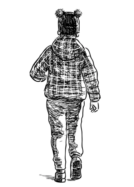 Sketch One Little Girl Walking Street Vector Graphics