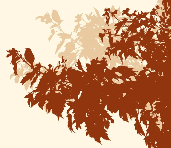 Wektorowy Wizerunek Sylwetek Gałęzi Drzew Bujnymi Liśćmi Jesienią — Wektor stockowy