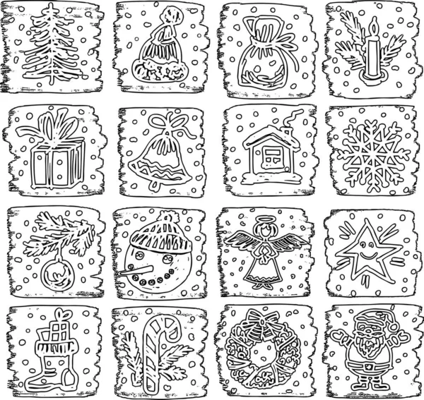 Vector Image Set Outlines Christmas Symbols — Stock Vector