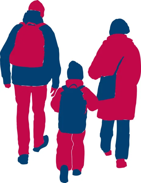 Dessin Vectoriel Silhouette Famille Citadins Occasionnels Marchant Sur Une Promenade — Image vectorielle