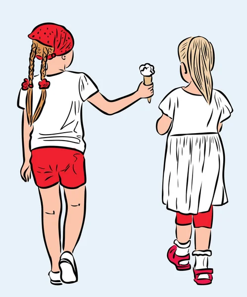 Vector Iimage Duas Meninas Passeando Juntas Dia Verão — Vetor de Stock