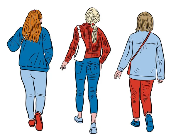 Immagine Vettoriale Adolescenti Ragazze Che Camminano Insieme Una Passeggiata — Vettoriale Stock