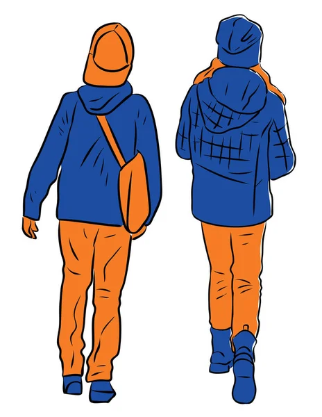 2人の子供が散歩中に一緒に歩くベクトルイメージ — ストックベクタ