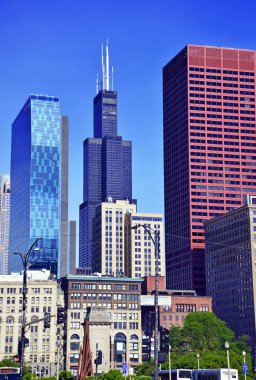 Chicago Illinois, ABD'de yüksek katlı binalar ve gökdelenler ile Şehir Skyline