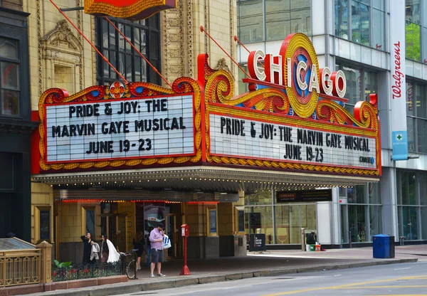 Chicago Juni 2019 Chicago Theater Und Chicago Zeichen Auf Der — Stockfoto