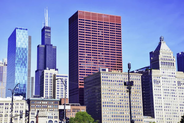 City Skyline Con Edificios Gran Altura Rascacielos Chicago Illinois — Foto de Stock