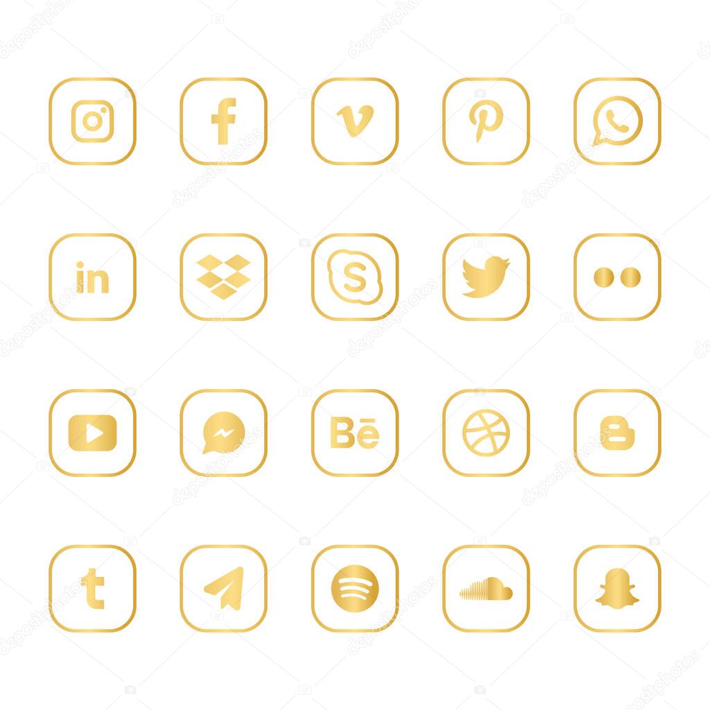 Social media icons or social network logos flat vector icon set / collection for apps and websites