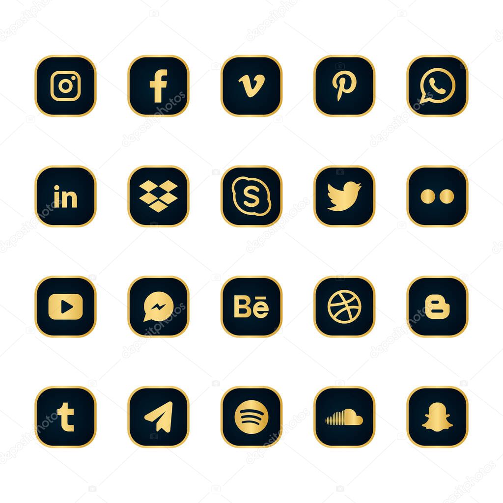Luxury Social media icons or social network logos flat vector icon set / collection for apps and websites