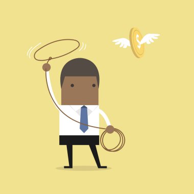 Afrika işadamı ip, mali kavramı uçan para peşinde. vektör