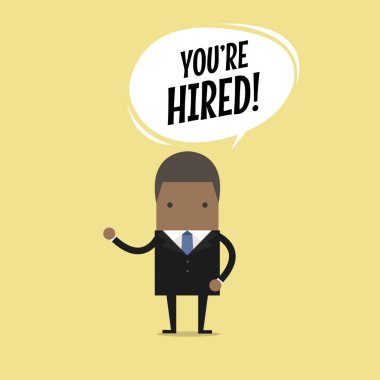 Konuşma balonu söyleyerek istihdam edilmesini Afrika iş adamı. vektör