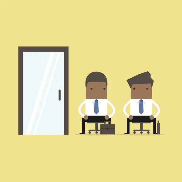 Des Hommes Affaires Africains Attente Entretien Embauche Vecteur — Image vectorielle