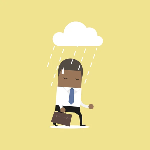 Deprimierter Afrikanischer Geschäftsmann Der Regen Läuft Vektor — Stockvektor