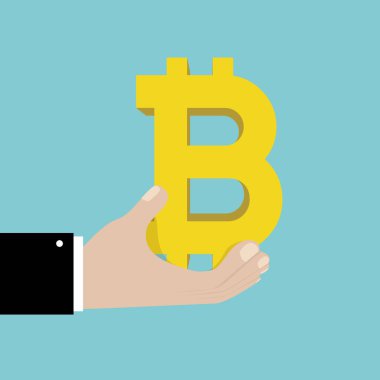 Bitcoin iş adamı elinde imzala. vektör