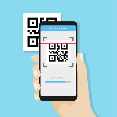 Hareket eden telefon ile tarama Qr kodu. QR kodu üstünde hareket eden telefon yakalamak.