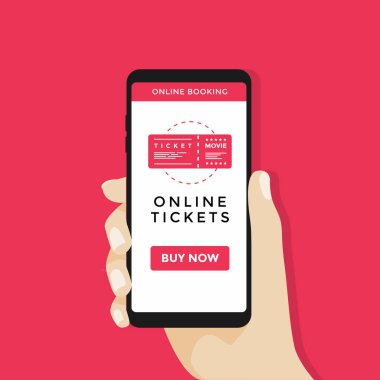 Online sinema bileti ile mobil akıllı telefon tutan el.