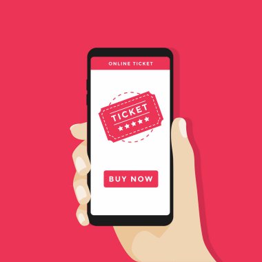 Bir akıllı telefon ile online bilet satın almak. Alışveriş online iş, online kavramı satın. vektör
