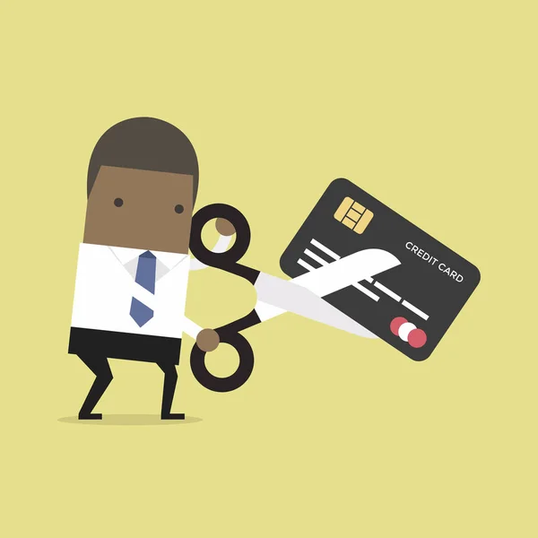 アフリカの実業家は クレジット カードを切断 ベクトル — ストックベクタ