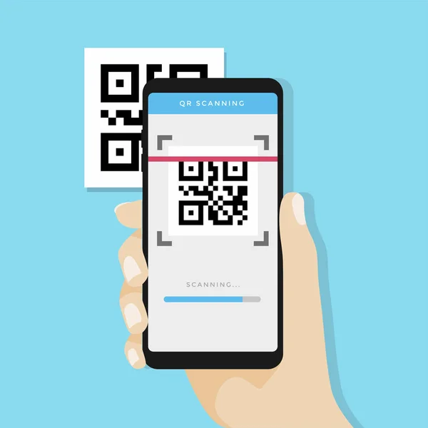 Hareket eden telefon ile tarama Qr kodu. QR kodu üstünde hareket eden telefon yakalamak.