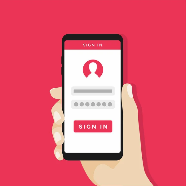 Connectez Vous Page Sur Écran Smartphone Maintenez Main Smartphone Vecteur — Image vectorielle