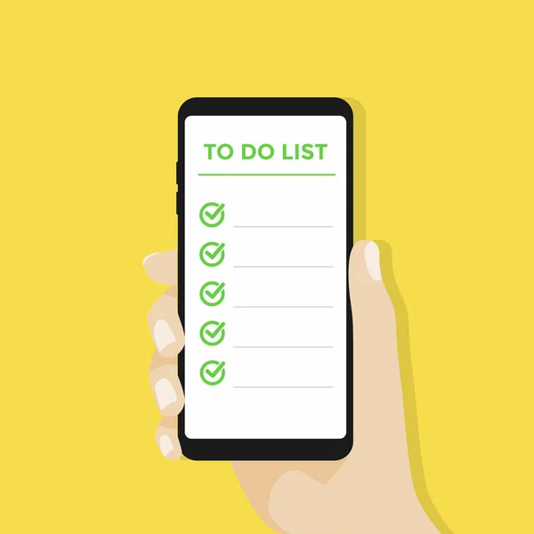 Main Tenant Smartphone Avec Faire Liste Sur Écran Vecteur — Image vectorielle