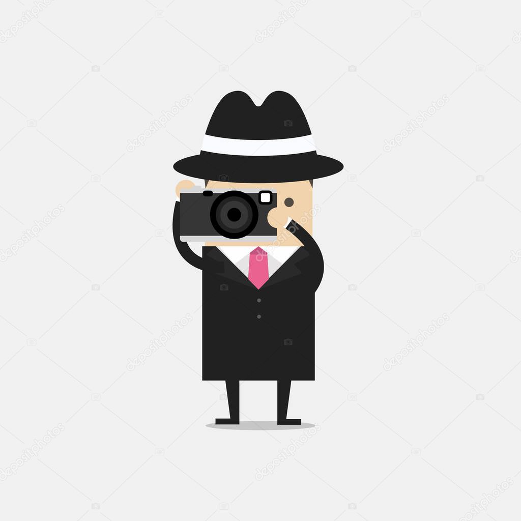 Detective with camera. Detective spies. vector illustration.