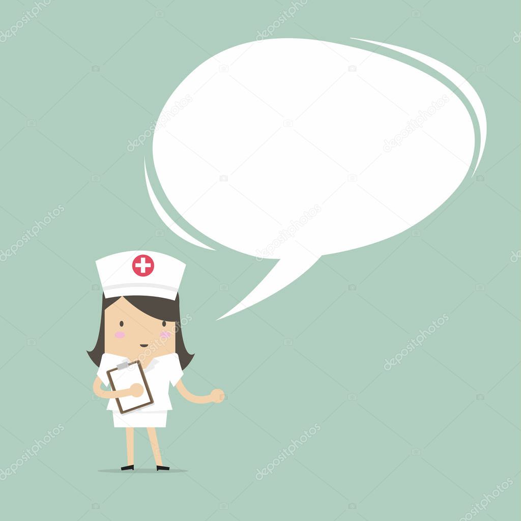 Nurse in medical uniform speaking with speech bubble. vector