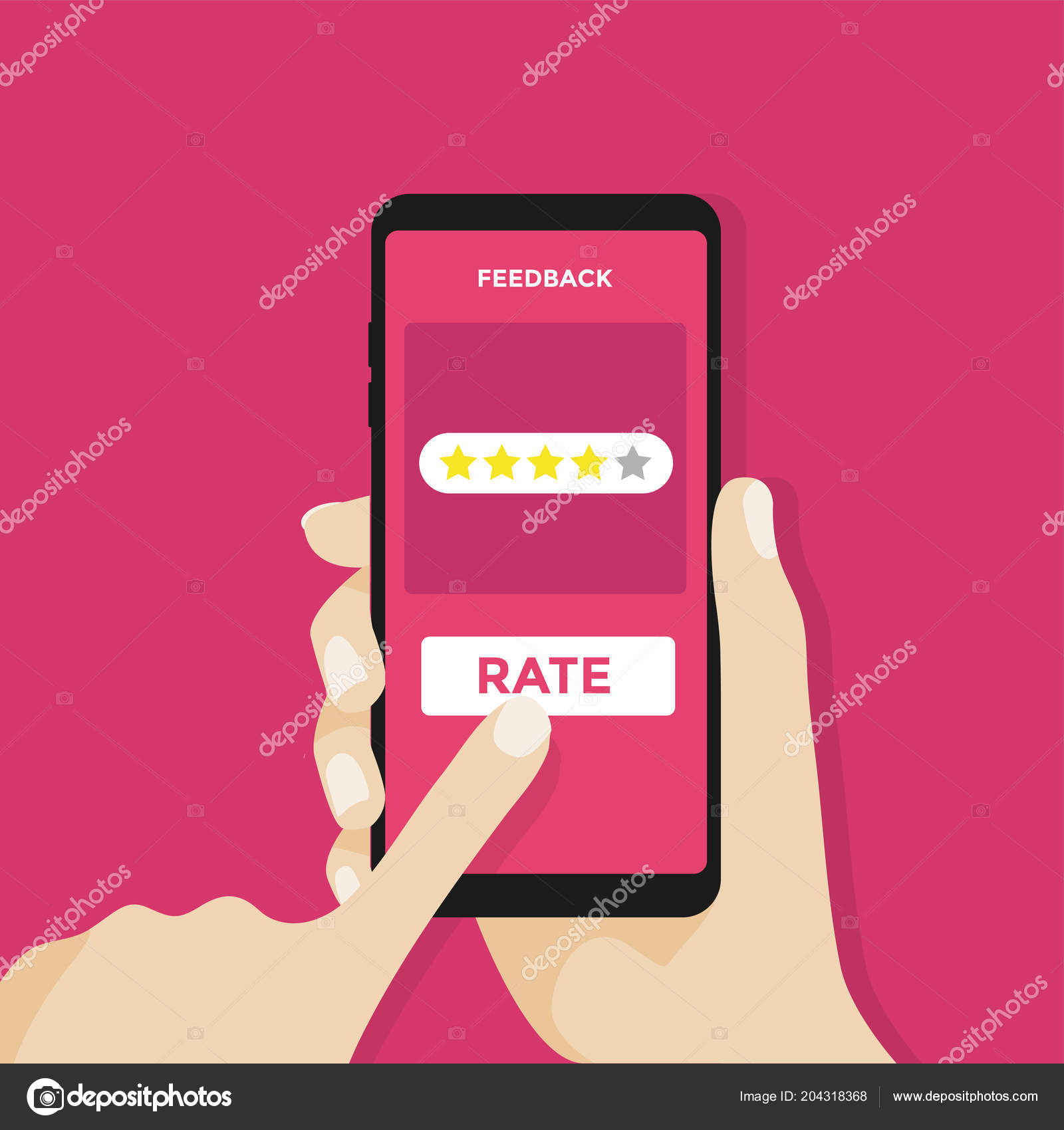 Hand Holding Pointing Mobile Screen Rate Stars Vector Stock Vector