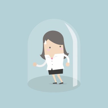 İşkadını cam ampul içinde sıkışmış. vektör