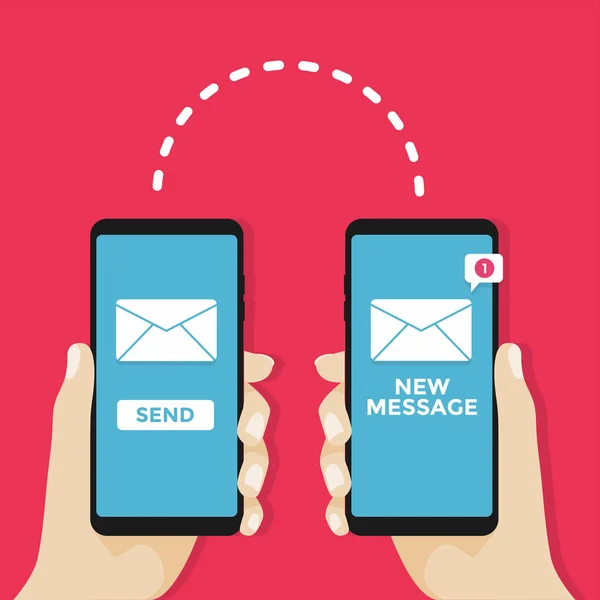 Enviar Conceito Mensagem Mão Segurando Telefone Com Envelope —  Vetores de Stock