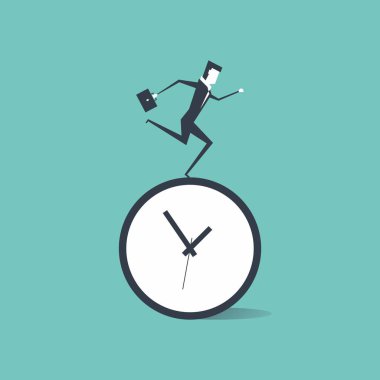 Zaman saati üzerinde çalışan iş adamı. vektör