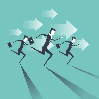 Ok yönünü ile çalışan iş adamı. iş rekabeti. vektör