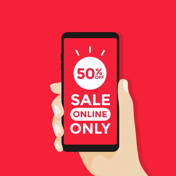 Продажа Онлайн Мобильный Телефон Руке Вектор — стоковый вектор