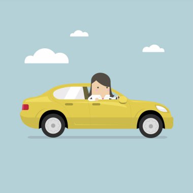 İş kadını arabaya biniyor. vektör