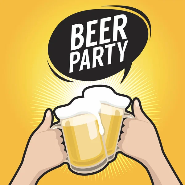 Two Hands Holding Beer Glasses Foam Beer Party Concept Vector — Stock Vector