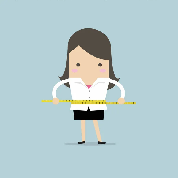 Femme Affaires Mesurant Taille Avec Ruban Mesurer Vecteur — Image vectorielle