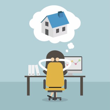 Ev hakkında rüya iş kadını. Vektör