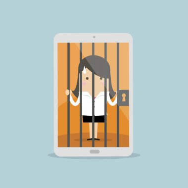 İşkadını smartphone içinde kilitli. vektör