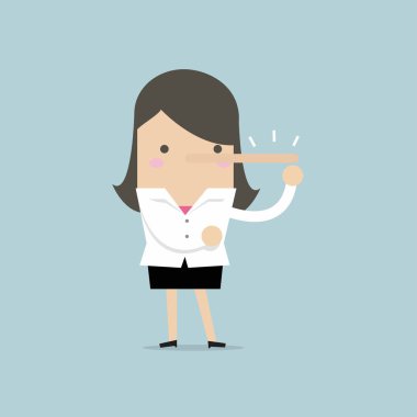 Lying businesswoman with long nose .vector clipart