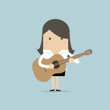 İşkadını gitar çalıyor. vektör
